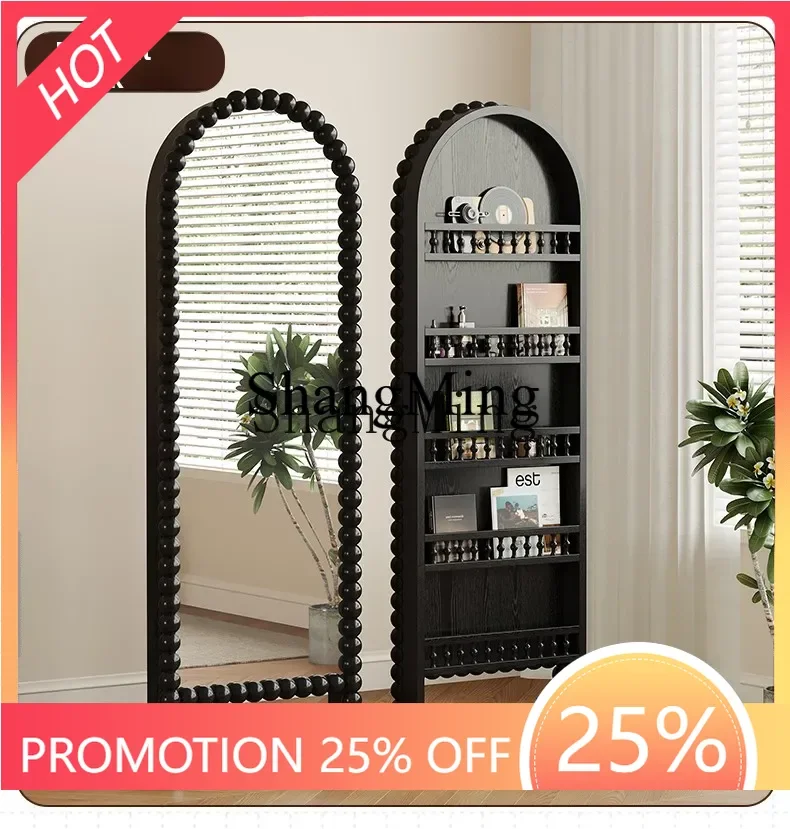 

ZYYantique solid wood full body mirror floor movable rotating full body dressing household storage magazine mirror