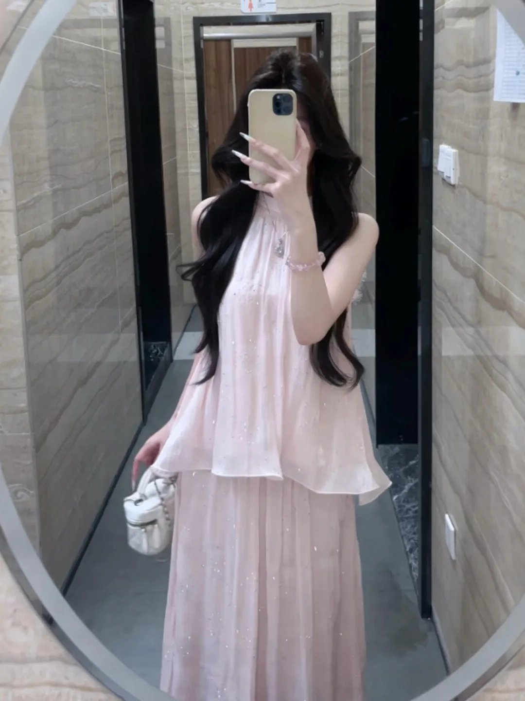 

Summer Soft Style Halter Top And Midi Skirt Two Piece Set Comfortable Cotton Blend No Sleeve round Neck High Waist A-Line Skirt