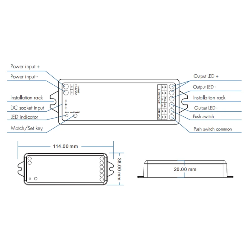 Tuya LED Dimmer WT1 12-36V DC 2CH Smart Wifi 2.4G RF Wireless Remote Dimmer Wall Mounted Touch Glass Panel Controller T21 T22