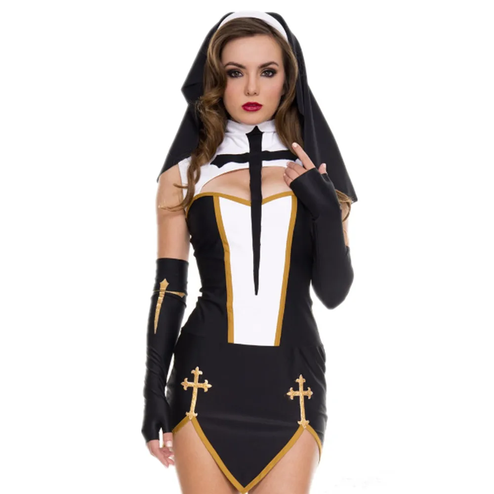 Disfraz de monja de mal hábito para dama, vestido Sexy de fiesta de fantasía para carnaval, Halloween, iglesia, kimono religioso, Cosplay