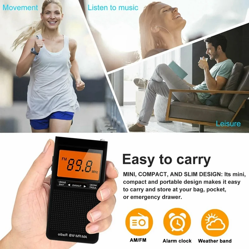 

Portable Weather Radio FM AM NOAA Emergency Pocket Radio With Weather Warning Alarm Clock Mini Handheld Radio Easy Install