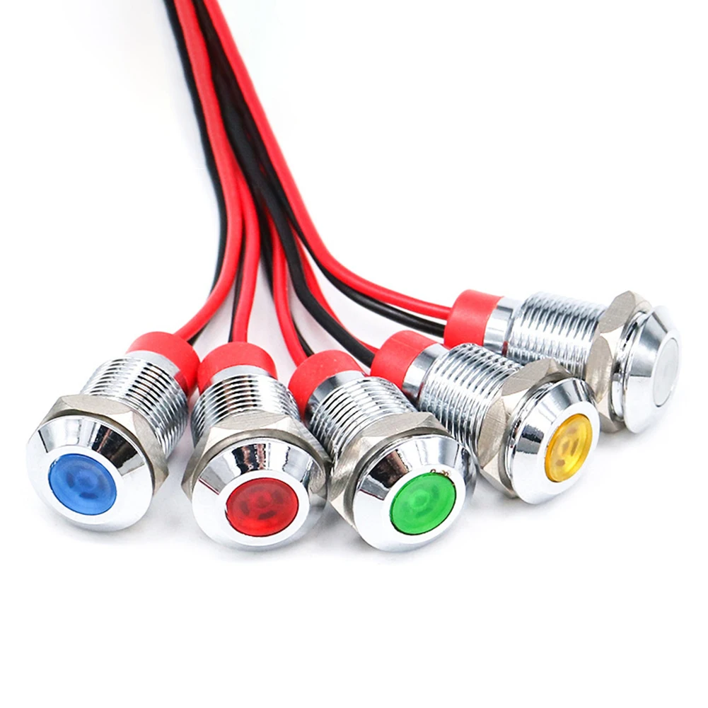 4pcs/lot Metal Indicator Light 10mm With Wire LED Lamp Warnings Signal Lamp 12-24V Red Blue White Yellow Green