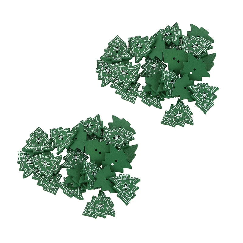 2025 Trend 50Pcs Christmas Tree Shape Decor Embellishment Wooden Buttons With Two Holes For Sewing Scrapbook Crafting