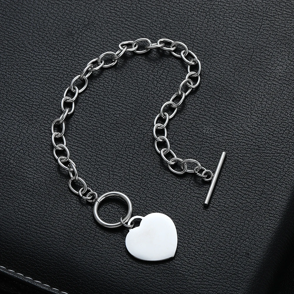 New Arrival Width 6MM 316L Stainless Steel OT Buckle Heart Pendant Charm Bracelet Fashion Valentine’s Day Gift Jewelry