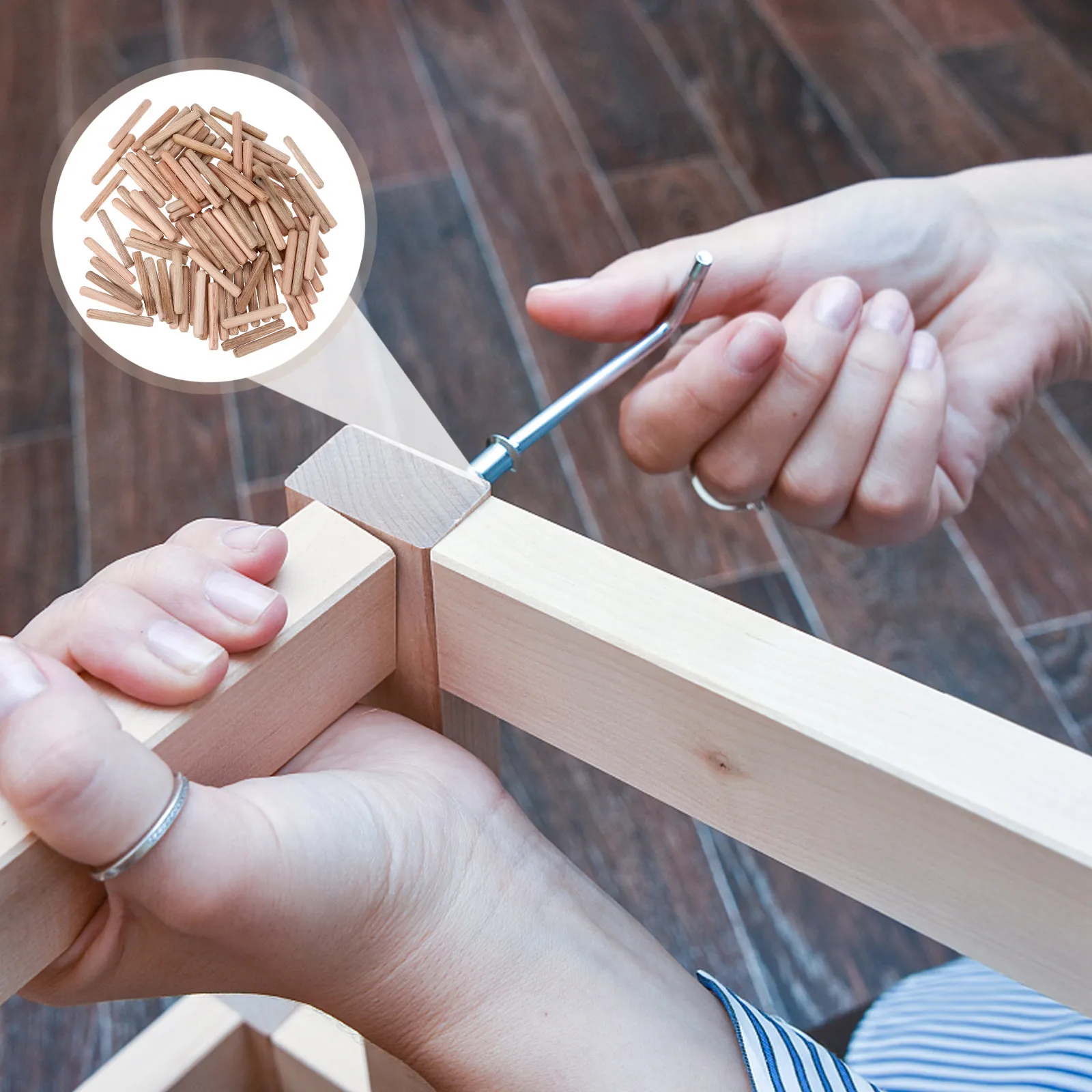 300Pcs Furniture Wood Parts Round Fluted Wooden Dowel Pins High Density Kiln Dried Beveled for Strong Secure Board Joint Repair