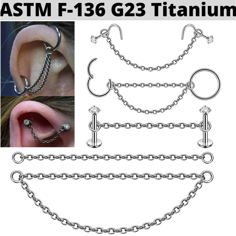 1PC minimalista ciondola G23 orecchini cartilagine in titanio massiccio catena a bottone setto Clicker naso osso catena anello labbro gioielli Piercing