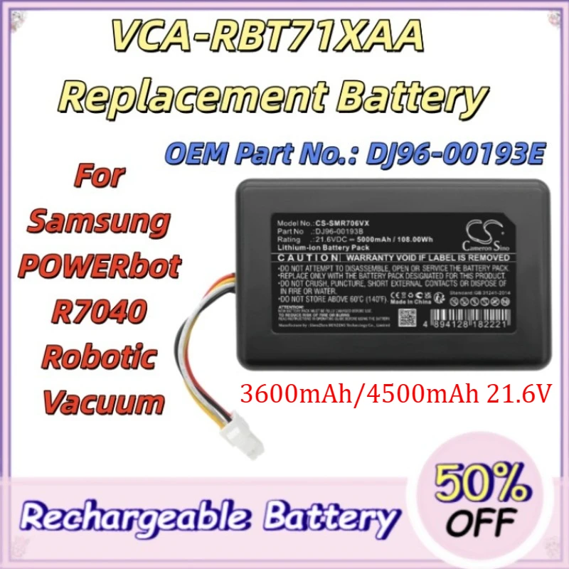 3600mAh/4500mAh 21.6V Replacement Battery for Samsung POWERbot R7040 VCA-RBT71XAA Li-ion Vacuum Battery