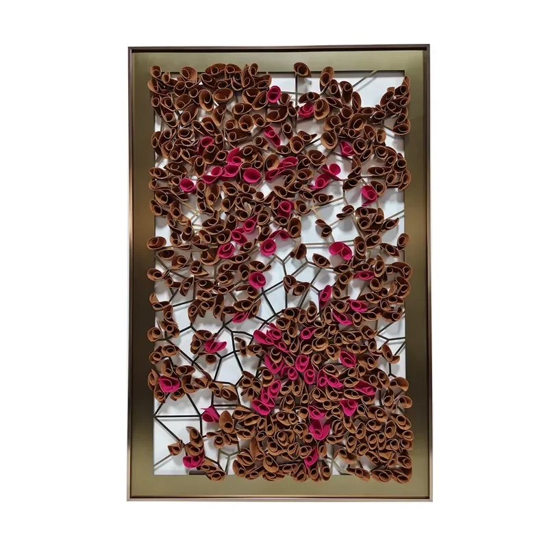 Museum Handcrafted Mixed Media Felt Flower Wall Art Hotel Interior Stainless Openwork 3D Floral Sculpture Art Wall Decor