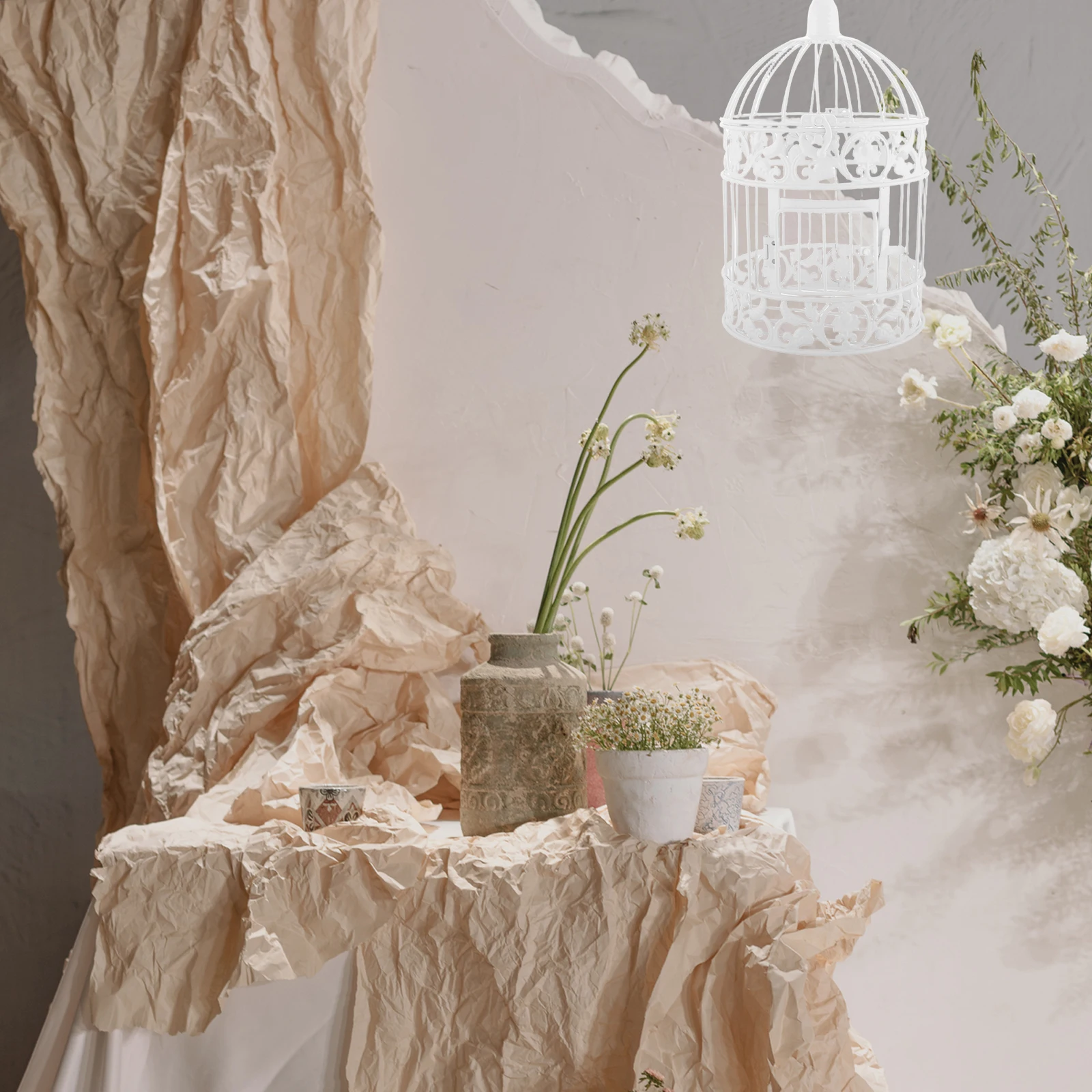 

Elegant European Birdcage Decor White Wrought Iron Cage for Home Vintage Parakeet Bird Cage Centerpieces Photography Props