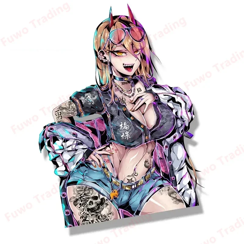 Hot selling Bikini Power Car Sticker Anime Chainsaw Man Fanart Waifu Decal Window Trunk Decor Cartoon Peek Girl Sticker