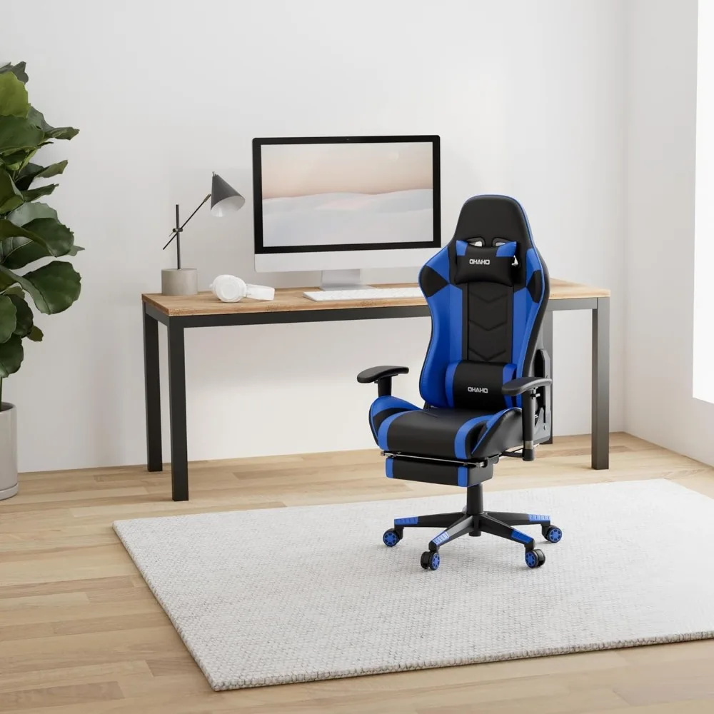 Gaming Chair Racing Style Office Chair Adjustable Massage Lumbar Cushion Swivel Rocker Recliner High Back Ergonomic