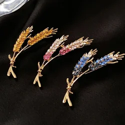 Classic Wheat Sheaf Cubic Zirconia Broochs For Women Men Gold Metal Crystal Plant Brooch Party Daily Jewelry