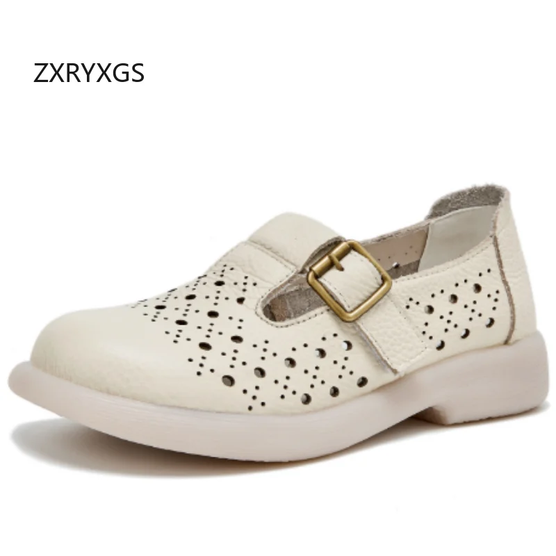 

ZXRYXGS туфли из мягкой воловьей кожи, женские туфли на плоской подошве, новинка 2025, летние туфли из натуральной кожи, сандалии на плоской подошве, дышащая модная обувь