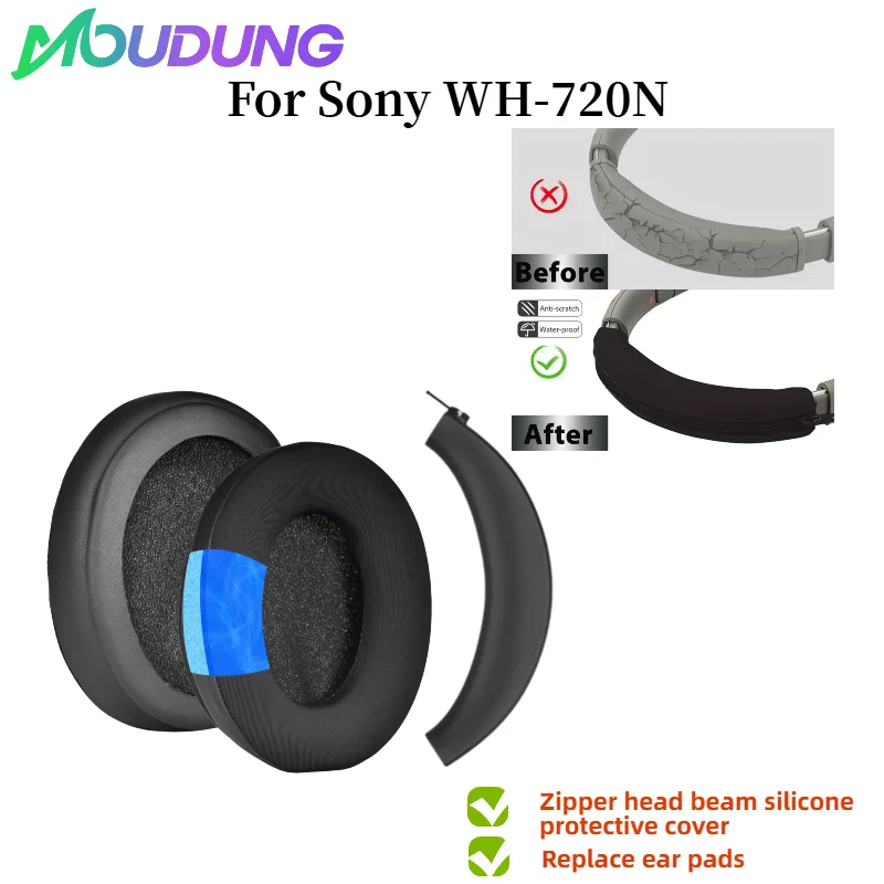

MOUDUNG Replace Cooling Gel Ear Pads / Silicone zipper head beam protective cover For Sony WH-CH710N CH720 CH700 Headphones