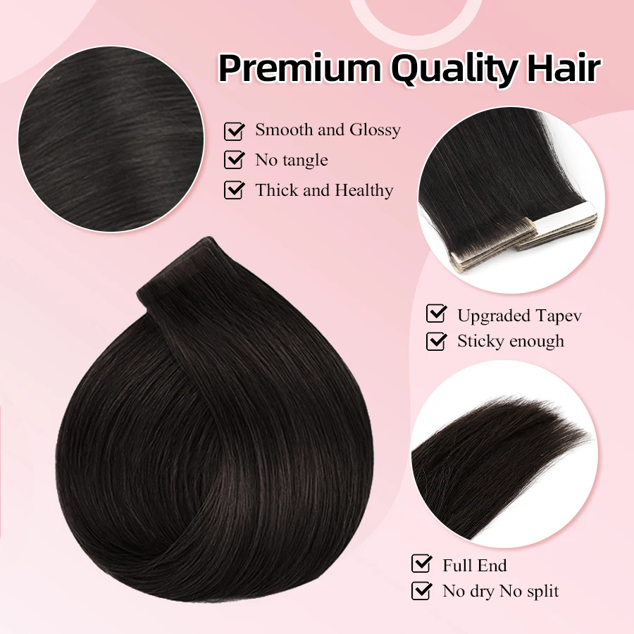 K.S الباروكات الشريط في شعر مستعار بشري سلس بو الجلد لحمة عذراء حقيقية غير مرئية الشعر مزدوجة الجانب 16 "40 جرام 20 قطعة ( # 1ب)