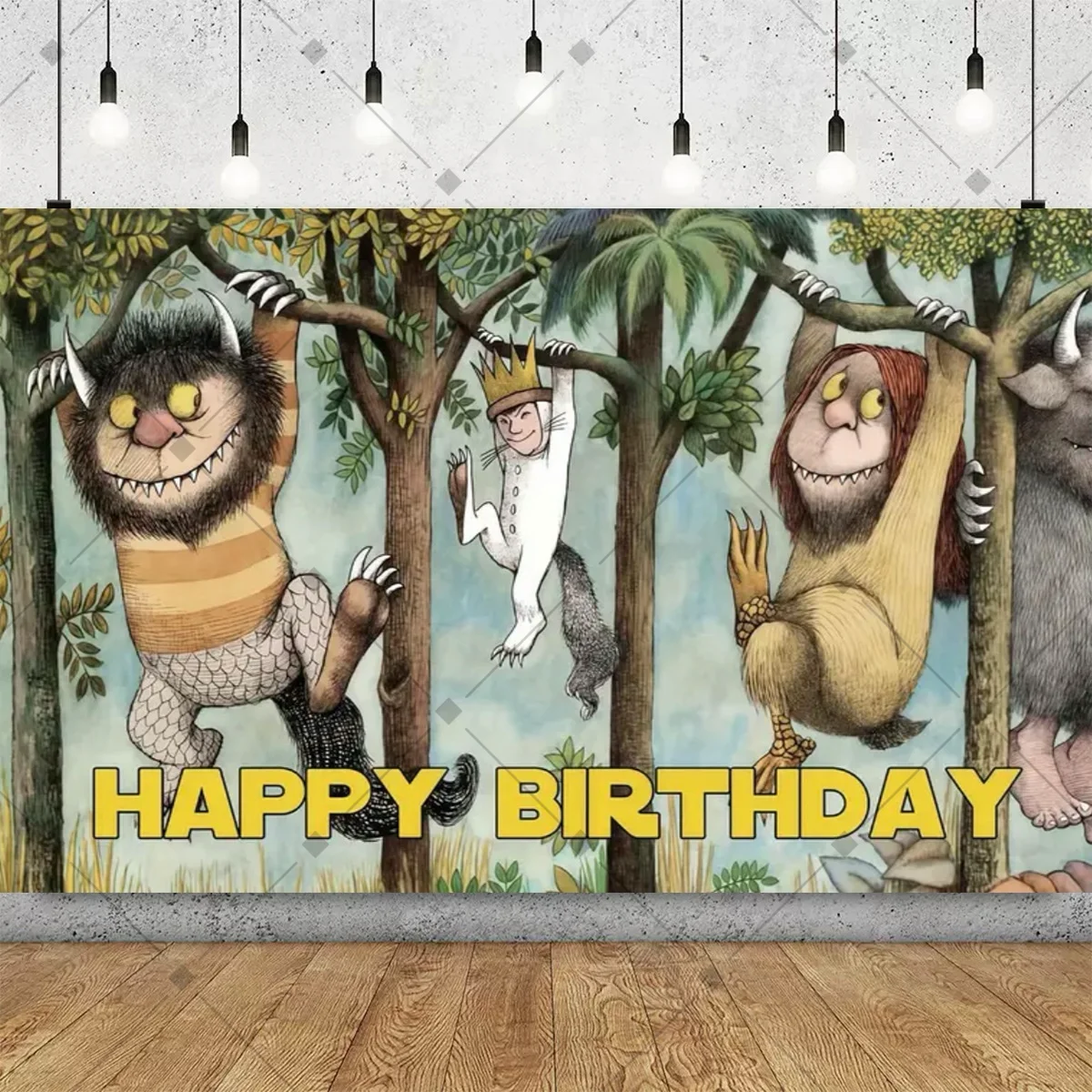 أين الأشياء البرية هي خلفية تزيين الحفلات وحوش الغابة للأطفال لوازم حفلات أعياد الميلاد لافتة ديكور معمودية الطفل #2