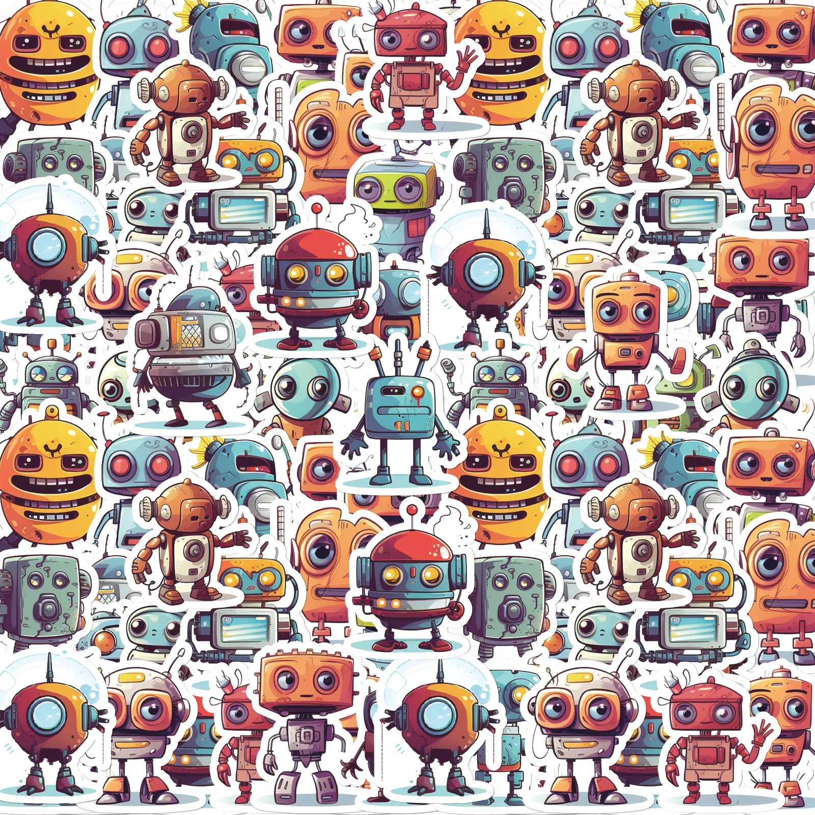 30PCS Cartoon Funny Robot Cute Theme Stickers Decorated Diary Notebook Water Bottle Classic Toy Paper-Cut Thin DIY Decal