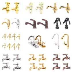1/2/4/12PCS 1:12 Miniature Metal/Plastics Water Tap Faucet Dollhouse Kitchen Bathroom Accessories Dollhouse Miniature Faucet Toy