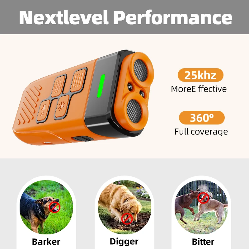 Ultrasonic Dog Deterrent K40, Dual 25kHz Sweep Frequency + Strobe Visual Deterrent, 500mAh Type-C, 5-10m Range for Walking