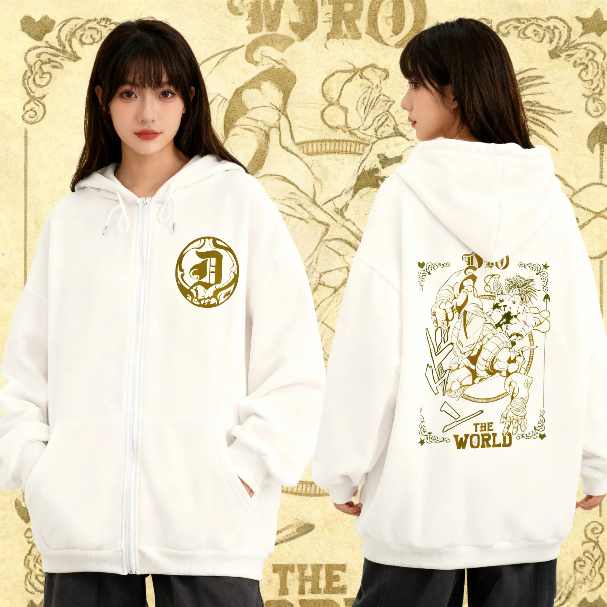 أنيمي جوجو مغامرة غريبة قلنسوة بسحاب جوتارو كوجو ديو جيورنو جاكيت زيبرا الخريف الشتاء الرجال المرأة هوديي قطني غير رسمي #1