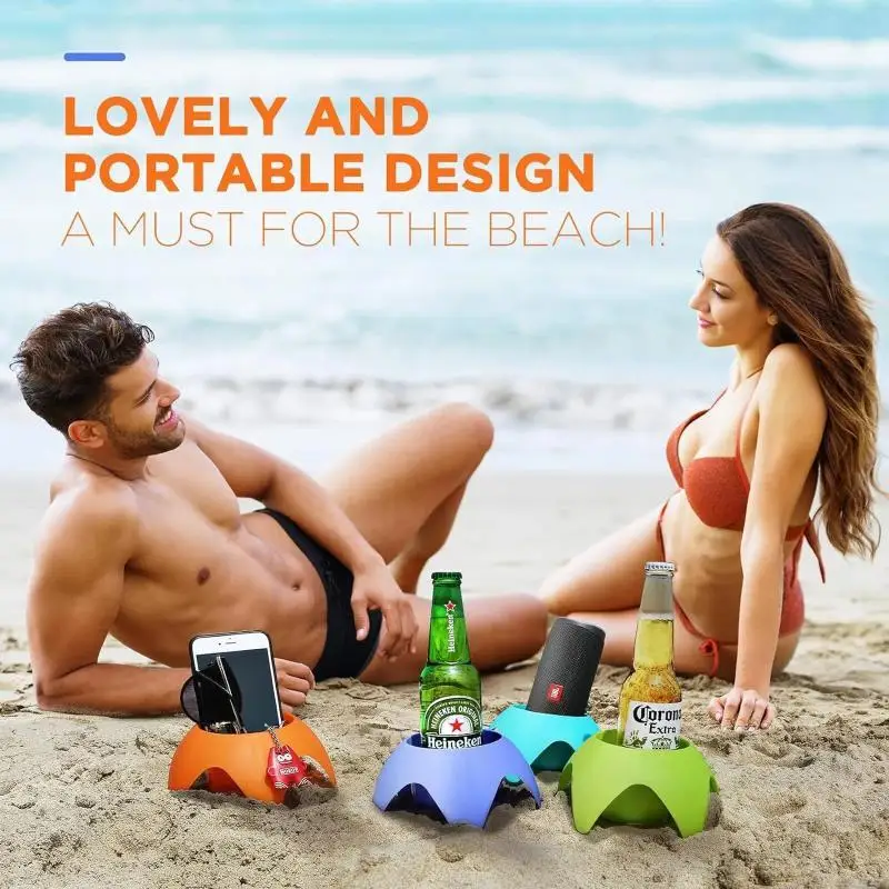 Sands-Free Beach Cup Holder - Foldable & Stackable Portable Drink Stand for Camping/Travel/Outdoor, Capacity & Multi-Functional