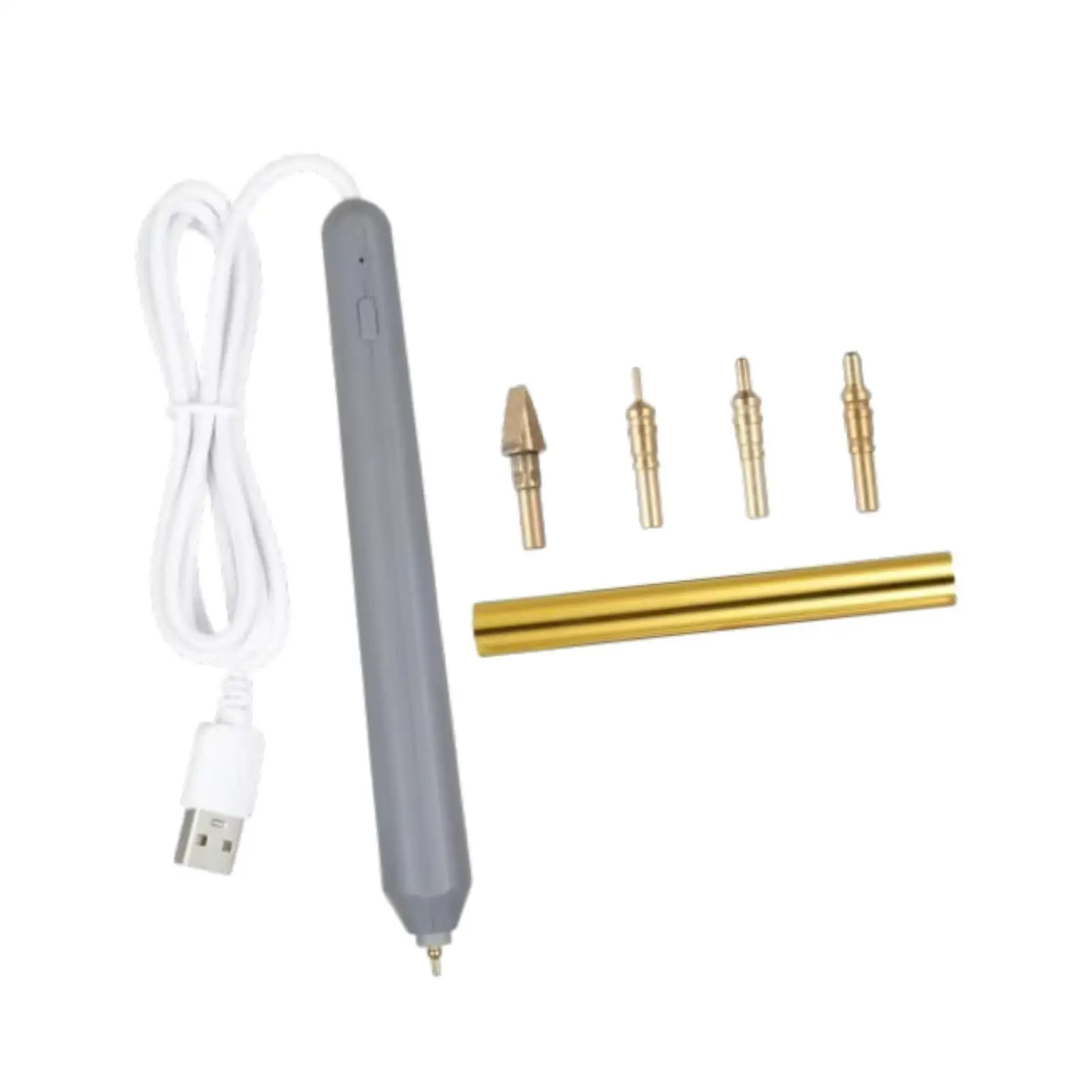 Hot Stamping Pen USB Powered DC5V Embossing Drawing Tool with 4 Tips for Paper Wood Photo Craft