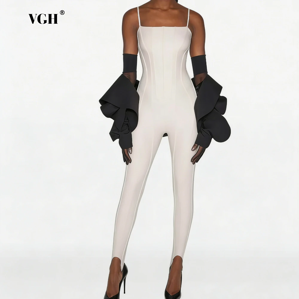 

VGH Solid Slimming Spliced Folds Fashion Jumpsuits for Women Square Collar Sleeveless High Waist Streetwear Jumpsuit Female New