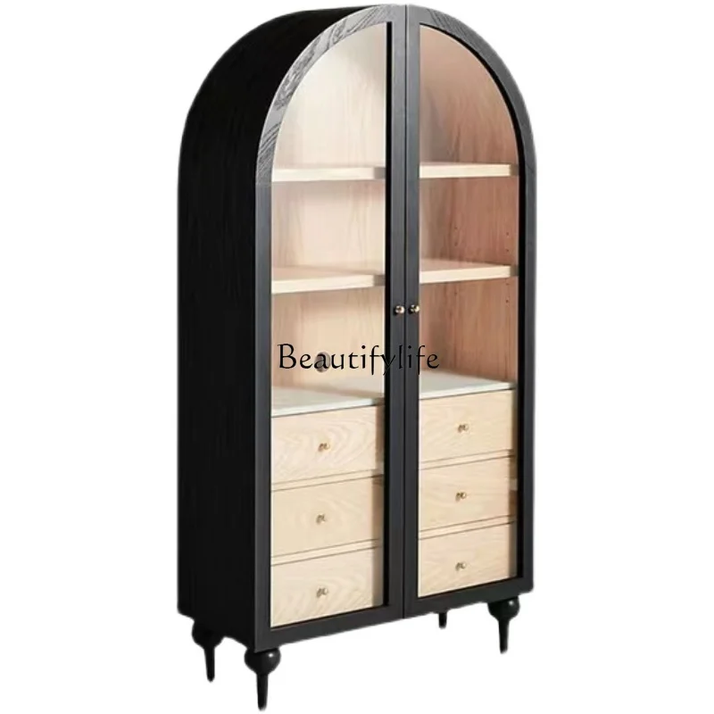 

European solid wood dining side cabinet American rural Nordic modern style high-end restaurant display cabinet