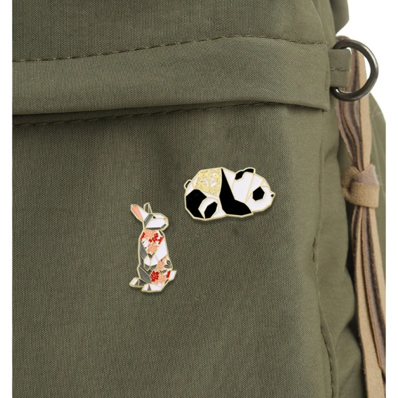Creative Cartoon Geometric Animal Alloy Brooches Cute Rabbit Panda Shape Backpack Accessories Badges
