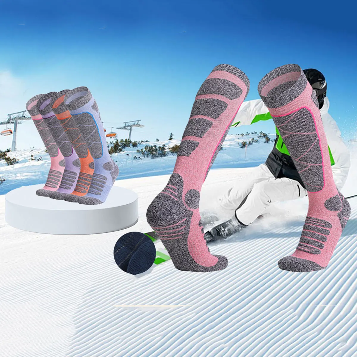 

1 pair of new multi-color ski socks, winter professional warm socks for both men and women