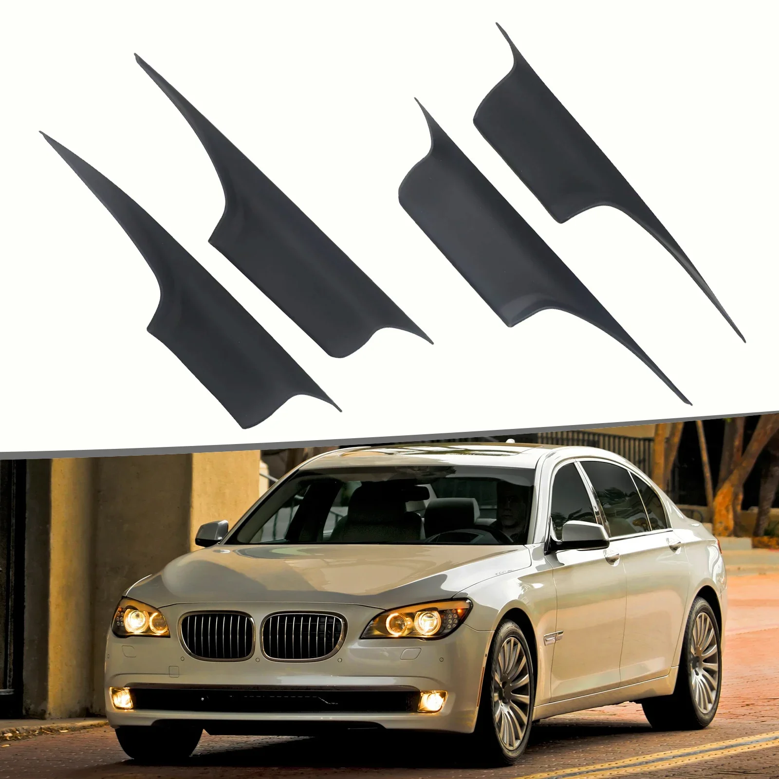 4PCS Car Door Inner Front Handle Brace Black Cover For BMW 7Series F01/F02 2008-2015 Door Pull Handle Covers OEM 51419115501