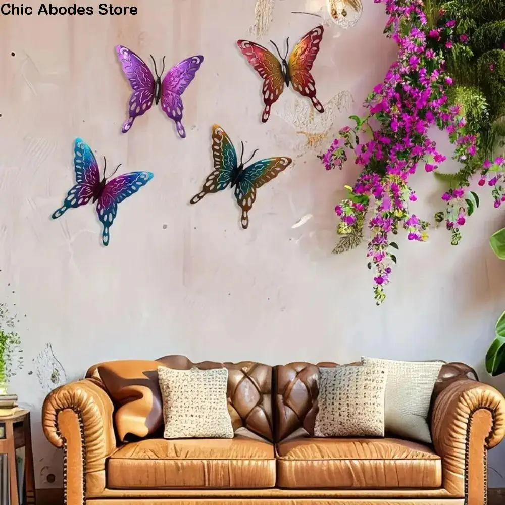

4Pcs Iron Butterfly Wall Art Hanging Creative Exquisite Butterflies Sculpture Ornaments Waterproof Cute Animal Statues