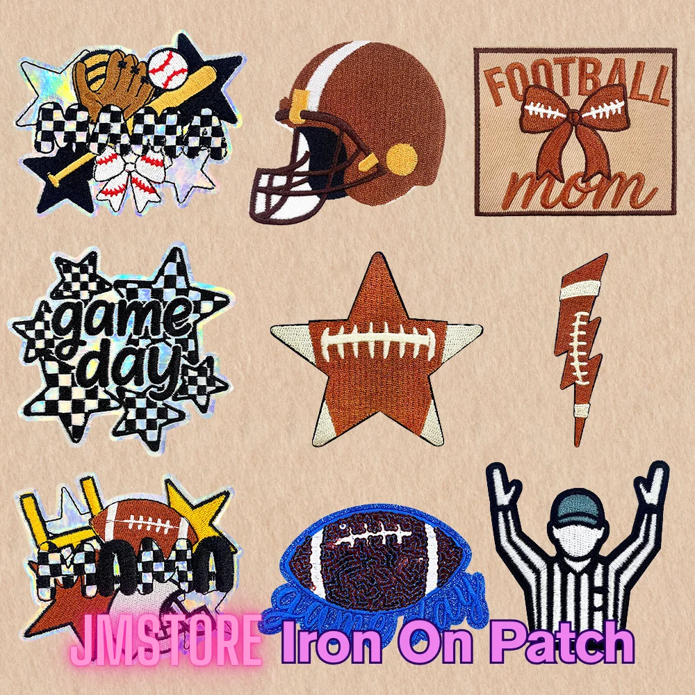 Fotball Mama Sports Cheer Vibes Game Day Iron on Small Badge Thermoadhesive Sequin Embroidery Patches Applique for Hoodies Hats