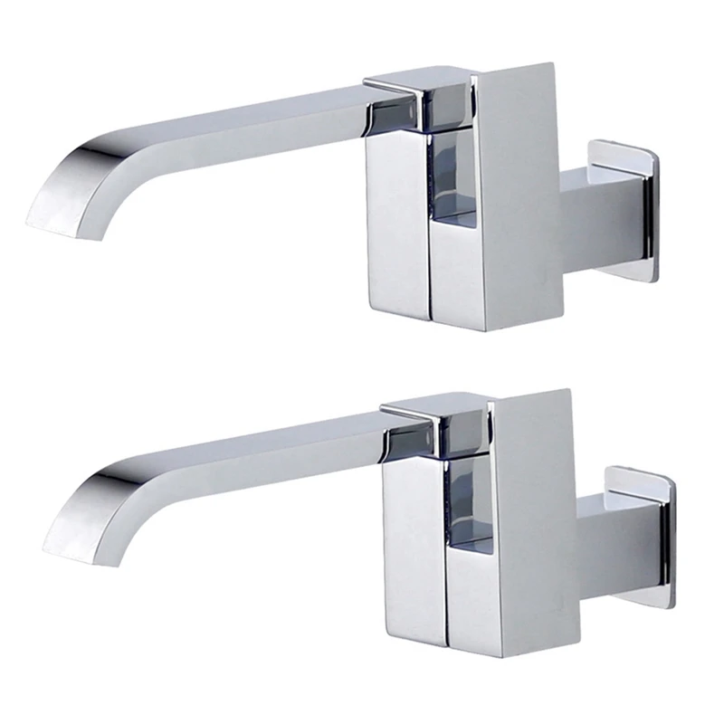 

2X Bathroom Basin Faucet Wall Mounted Cold Water Faucet Bathtub Waterfall Spout Vessel Sink Faucet Mop Pool Tap -Silver