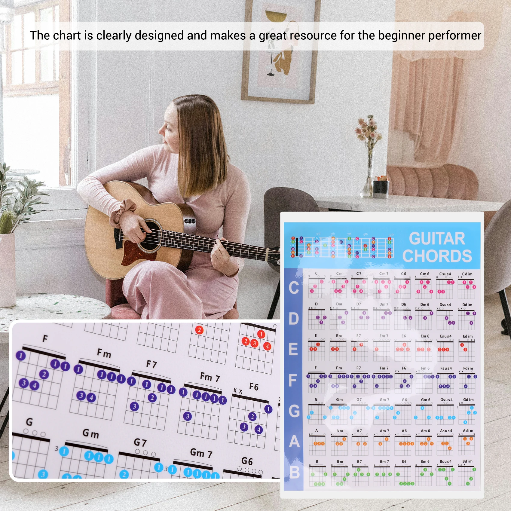 

Durable Acoustic Guitar Practice Chords Scale Chart Guitar Chord Fingering Diagram Lessons Music for Guitar Beginner,S