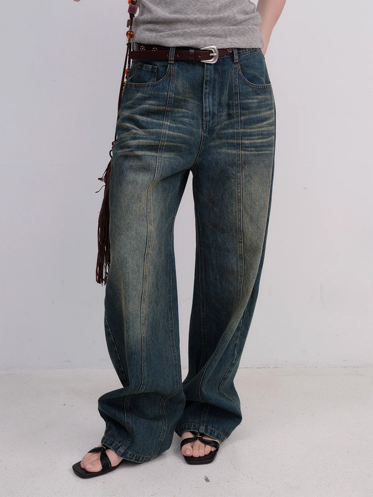 

Light Color Wide Leg Loose Straight Denim Jeans Women Summer Thin Sensation Drapey Floor Length Pants Cotton Stretch Denim
