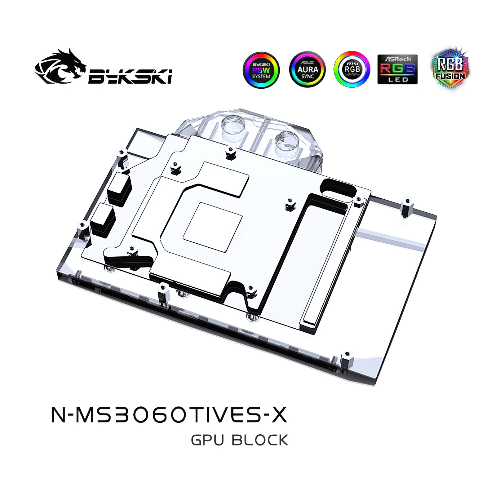 Bykski perlindungan menyeluruh GPU pendingin air blok RGB dengan pelat belakang untuk MSI RTX3060Ti VENTUS 2X N-MS3060TIVES-X