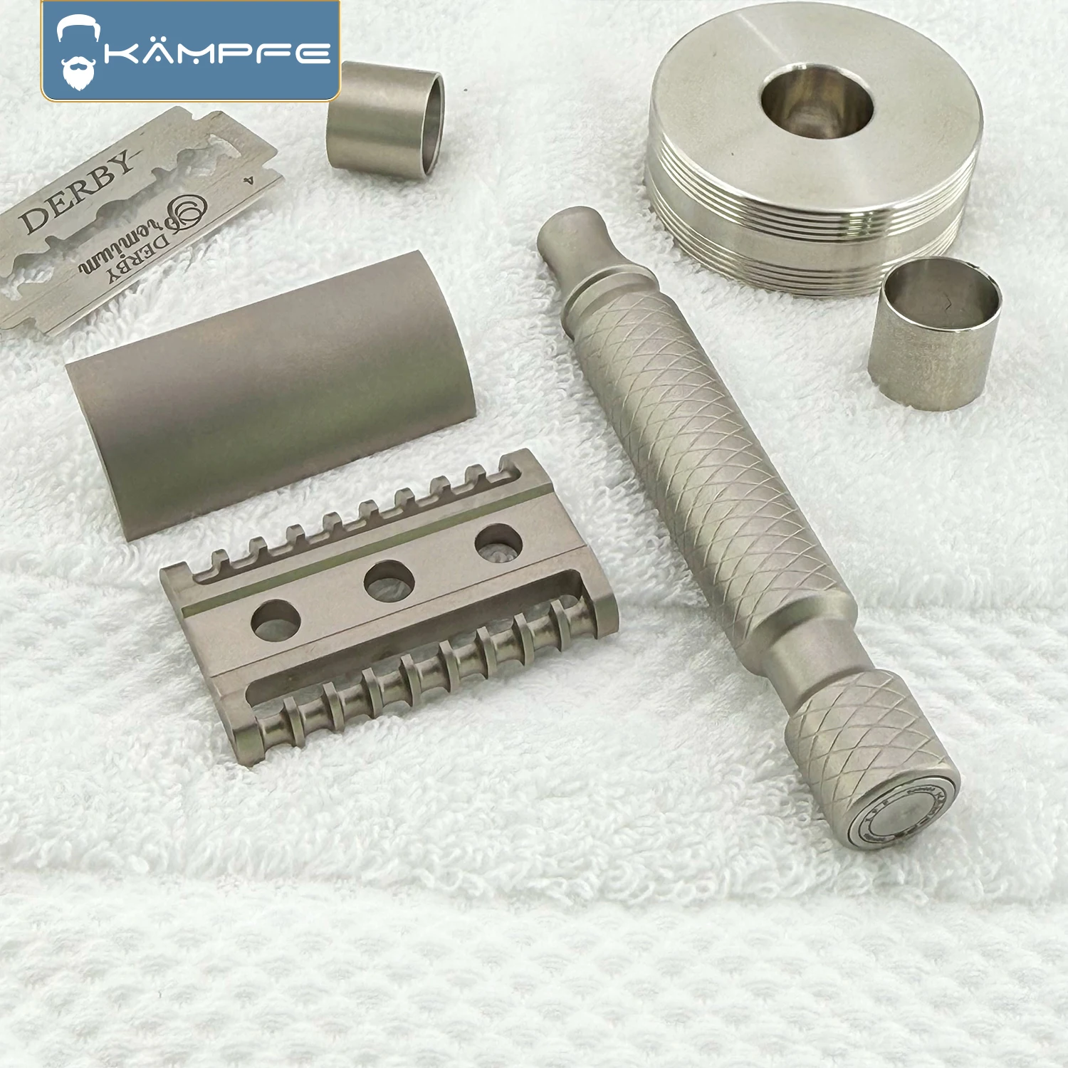 Afeitadora de seguridad de aleación de acero inoxidable/titanio con mecanizado CNC, afeitadora de dientes abiertos de 5 palas, como regalo para hombres, mango de afeitado