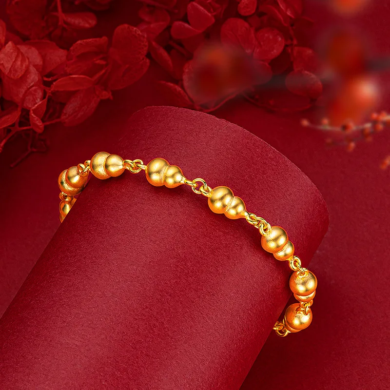 24K real gold Vintage gourd bracelet au9999 pure gold ancient senior sense ancient peace Fu Lu women gourd bracelet