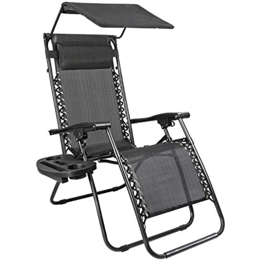 

Кресло-шезлонг для патио с нулевой гравитацией, складным навесом и подстаканником, черное