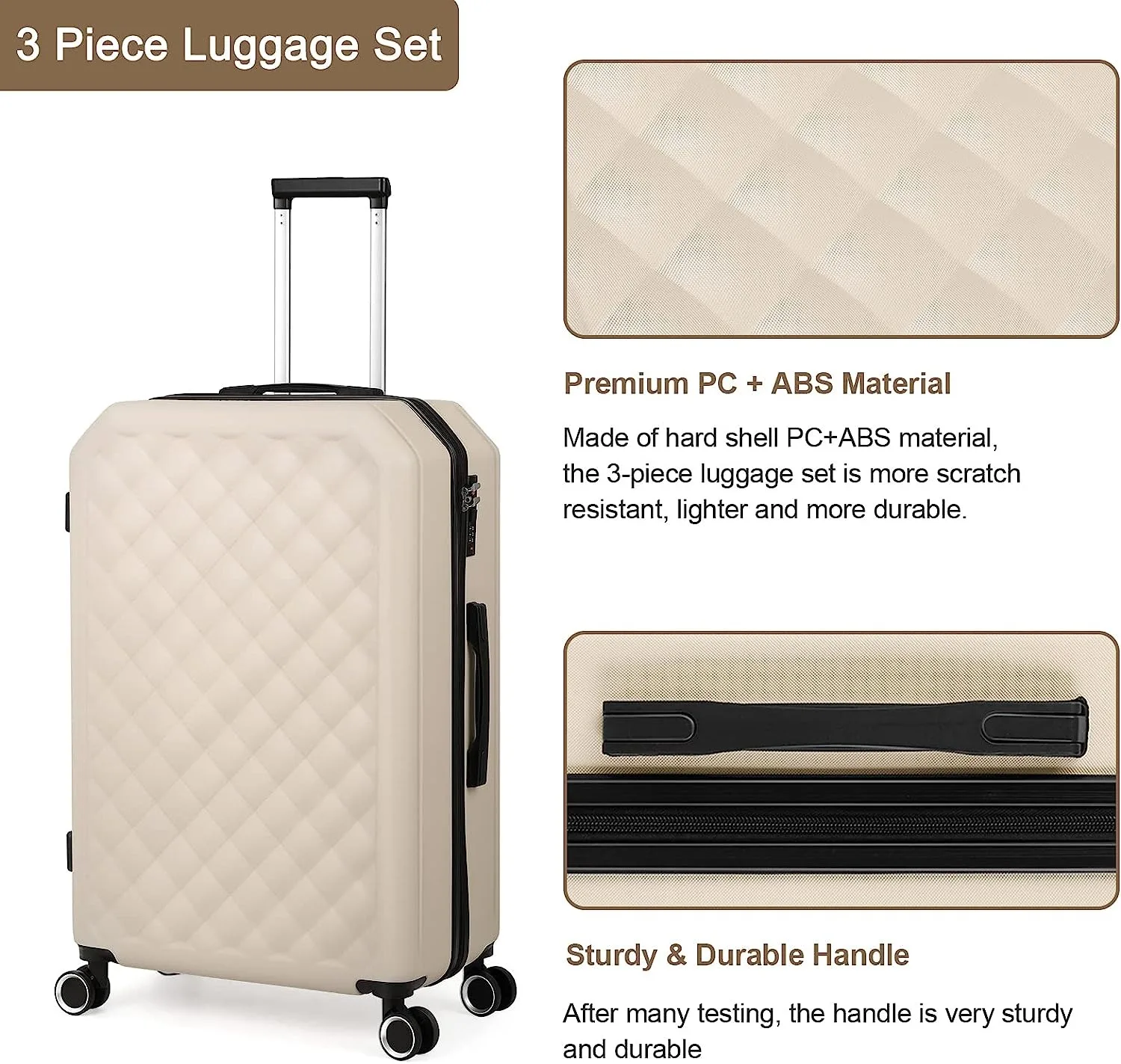 3 Stuks Bagage Set Softside Reiskoffer Met Spinnerwielen, 20 24 + 28 Inch Lichtgewicht Suitecase Set