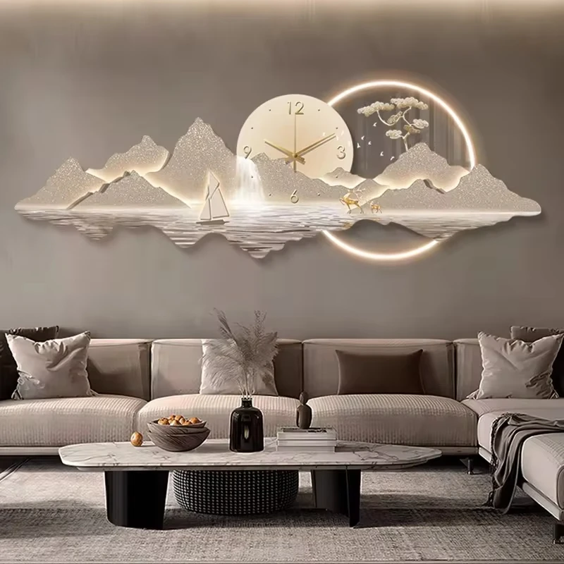 

Modern Luxury Clock Living Room Background Decoration Wall Lamp LED Entrance Hall Study High-end Landscape Painting Mural Lights