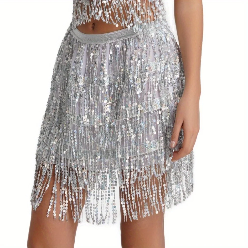 European & American Style Belly Dance Skirt - Fringe Beaded Design, Festival Performance Dance Outfit