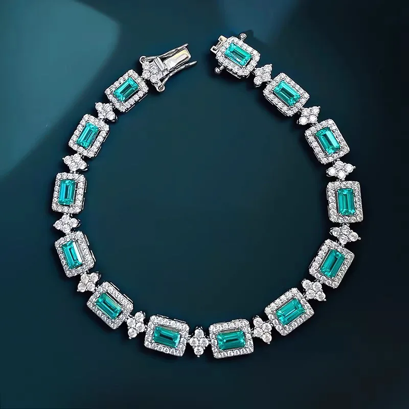 Luxuriöses Handgefertigtes Smaragdschliff-Turmalin-Paraiaba-Armband für Damen Exquisites Feines Schmuckgeschenk – Detail 1