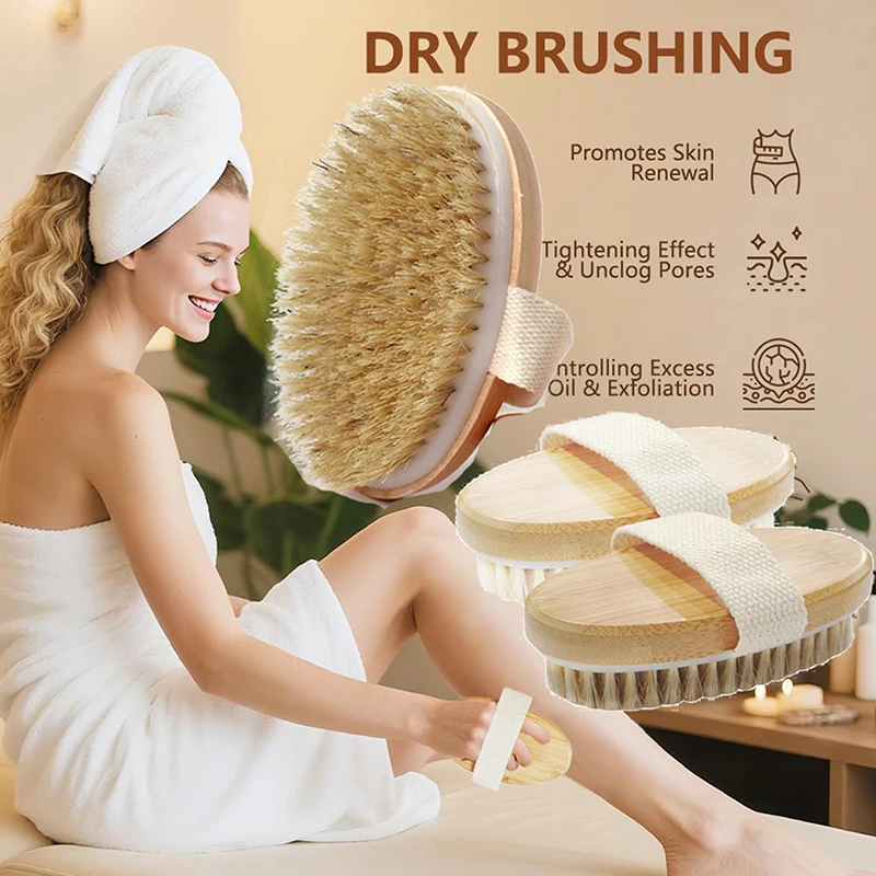 2 In 1 Dry Skin Body Brush Natural Bristle Dead Skin Remover Anti Cellulite Exfoliates Blood Circulation Health Massage Tools