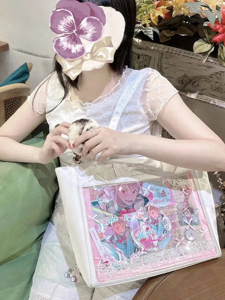 Japanese Original Large Food Volume Millet Pain Layer Daily Satin Shoulder Bag Women Commuter Bow Lolita Tote Lta Bag Female