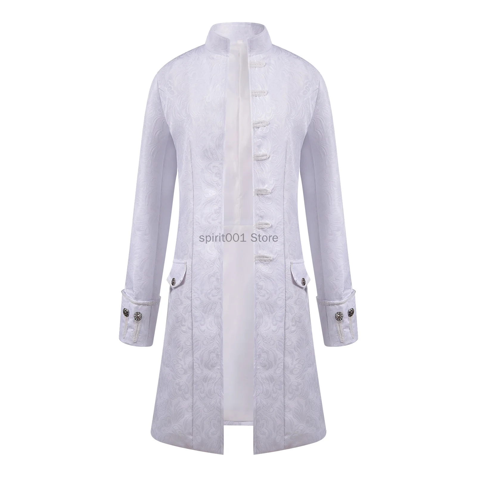 Adult Steampunk Medieval Costume Prince Charming White Overcoat Victorian Renaissance with Inner Lining Jacket Edwardian Cosplay