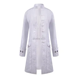 Adult Steampunk Medieval Costume Prince Charming White Overcoat Victorian Renaissance with Inner Lining Jacket Edwardian Cosplay