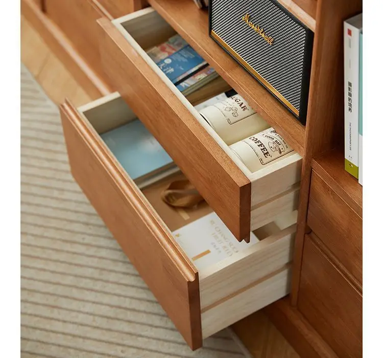 Madeira de borracha chinesa multicamadas com armazenamento de gaveta, estante de chão universal, armazenamento doméstico, combinação de sala de estar