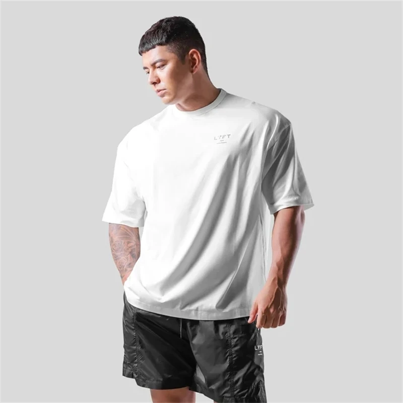 LYFT JP&UK Brand Men T-shirt Casual Gym Short Sleeve 100% Cotton Fitness T Shirt Bodybuilding Workout Print Tees Tops Clothing